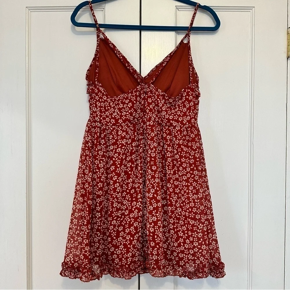 TRIXXI Red Floral Ruffle Hem Babydoll Mini Dress - Picture 5 of 8